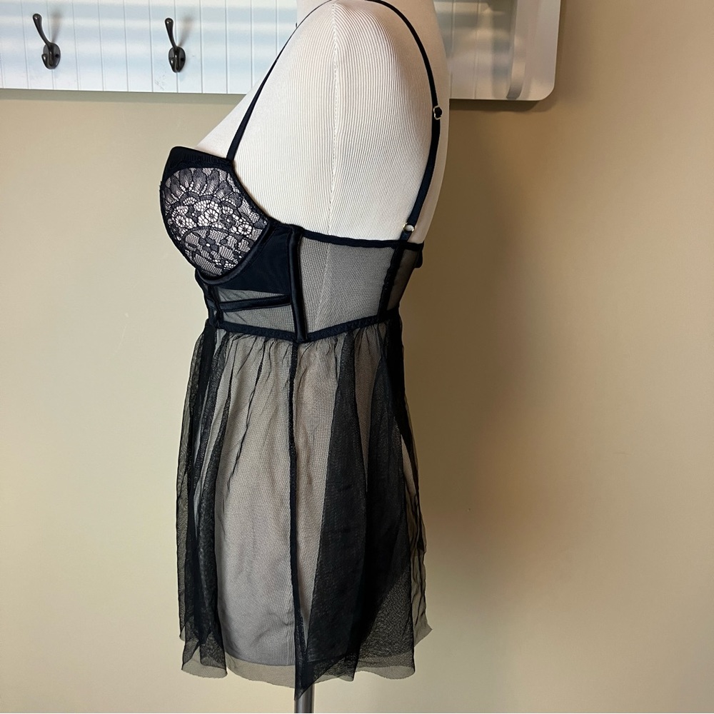 Victoria’s Secret Babydoll Top Teddy Nightie Black Lace Push-Up Lingerie 32D - Picture 3 of 8